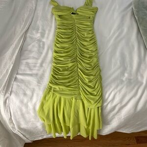 Elegant Lime Green Ruched Dress